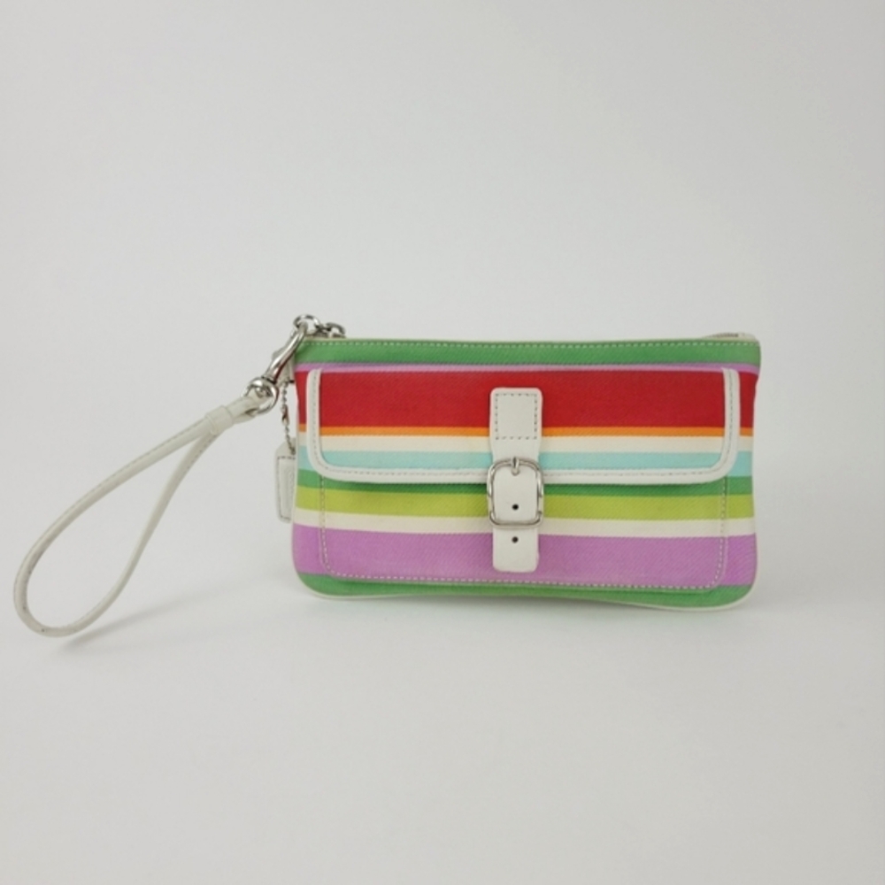 Coach Hamptons Strim Leather Canvas Wristlet Clutch Wallet